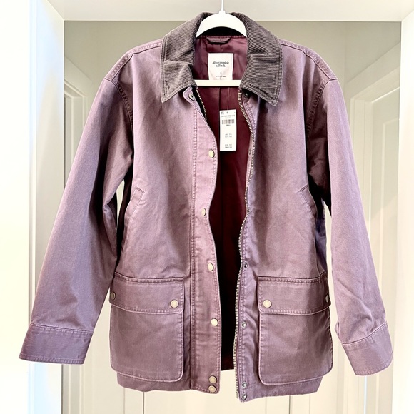 Abercrombie & Fitch Mid-Length Waxed Barn Jacket - Size S - Burgundey - Picture 7 of 8